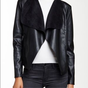 Black Draped Faux Leather Jacket